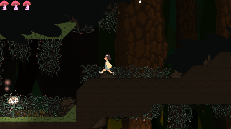 Screenshot of girl in dark woods from Good Luck Valley. 