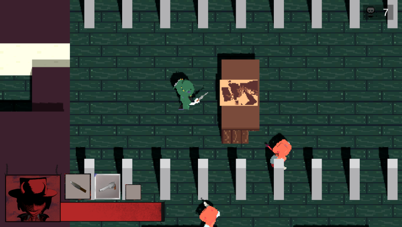 Top-down view of wooden table and main character in Steal Yourself. 